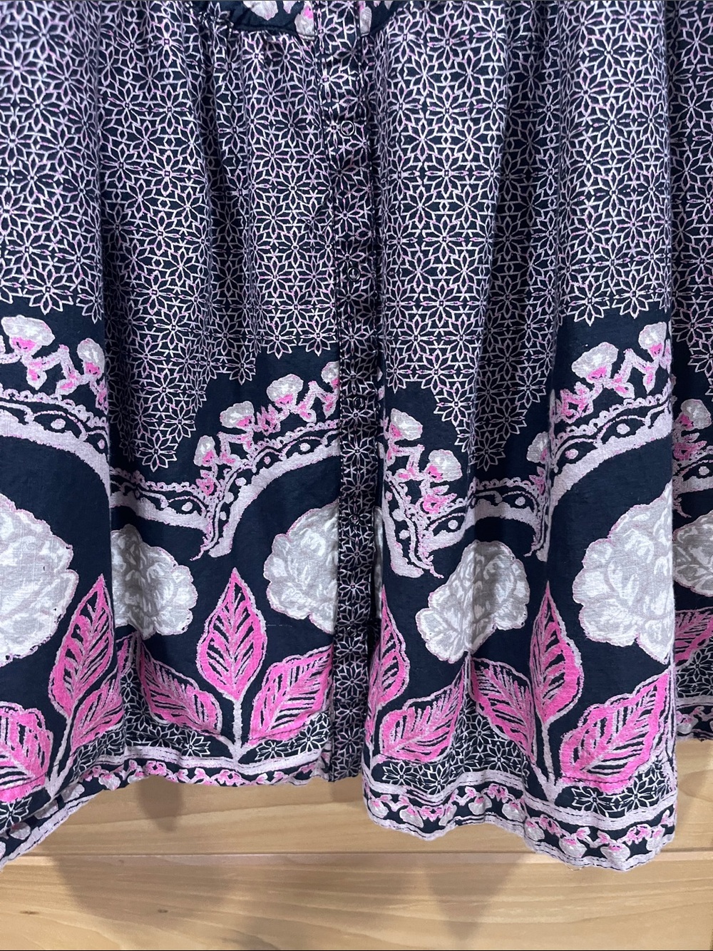 Free People Black Midi Dress with Pink & Cream Floral Medallion Print - Picture 4 of 9